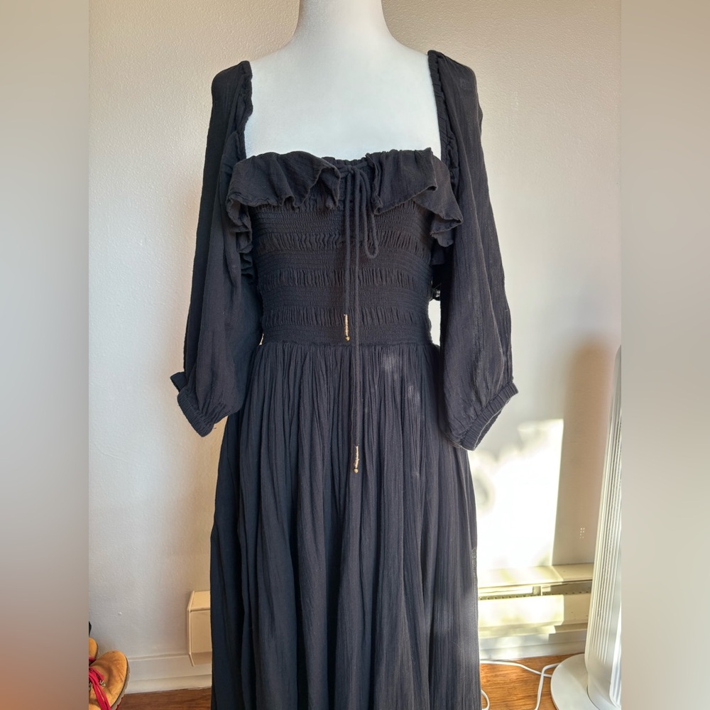 Free People Black Smocked Dress With Pockets